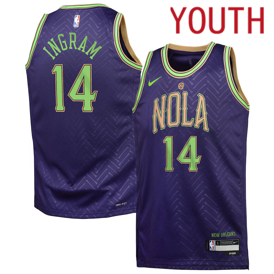 Youth New Orleans Pelicans #14 Brandon Ingram Nike Purple City Edition 2024-25 Swingman Player NBA Jersey->youth nba jersey->Youth Jersey